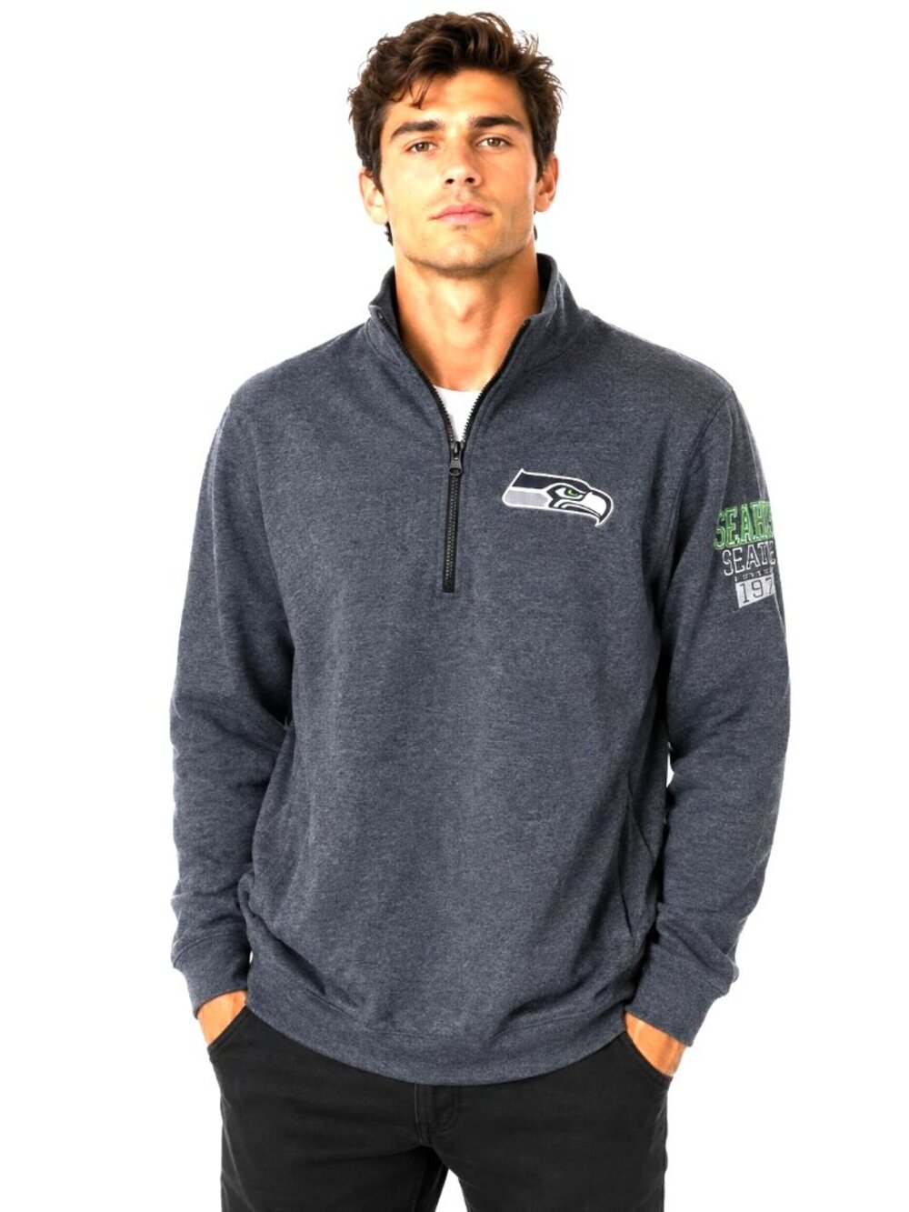 Seattle Seahawks Jacket Size Medium 1/4 Zip Pullover Side Zip Pocket '47 Brand
